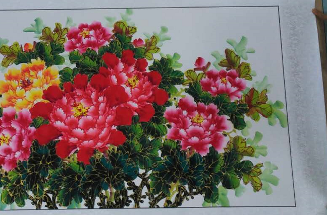 Zhenjin Painting Industry 80X200cm Hand-painted Xuan Paper Money Peony Decorative Painting Specification image