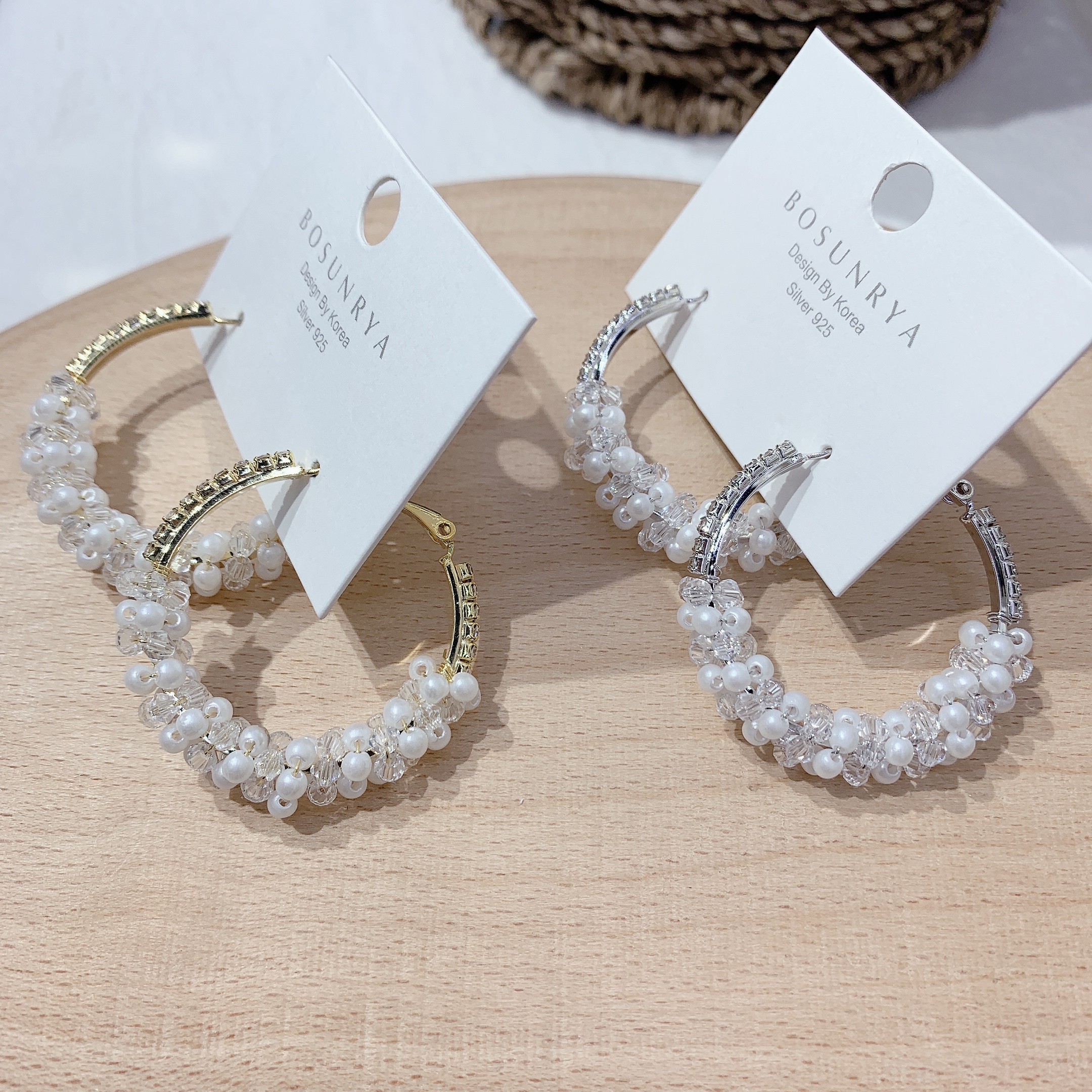 925 Silver Needle internet-famous earrings, feminine charm, handcrafted crystal pearl diamond ring, 925 silver needle earrings Specification image