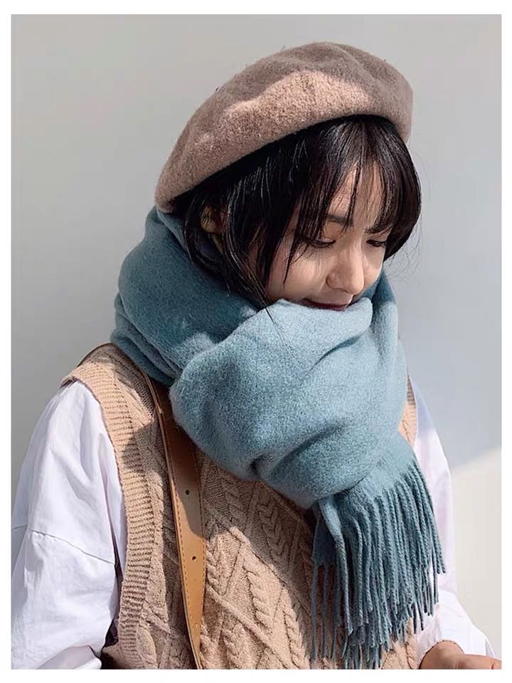 Fashion Everything Casual Scarf Korean Version Lake Blue Student Scarf details Picture