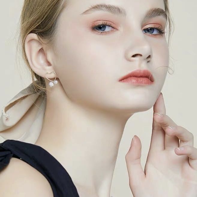 新款S925银针爱心珍珠气质耳环耳饰微镶保色潮流网红饰品细节图