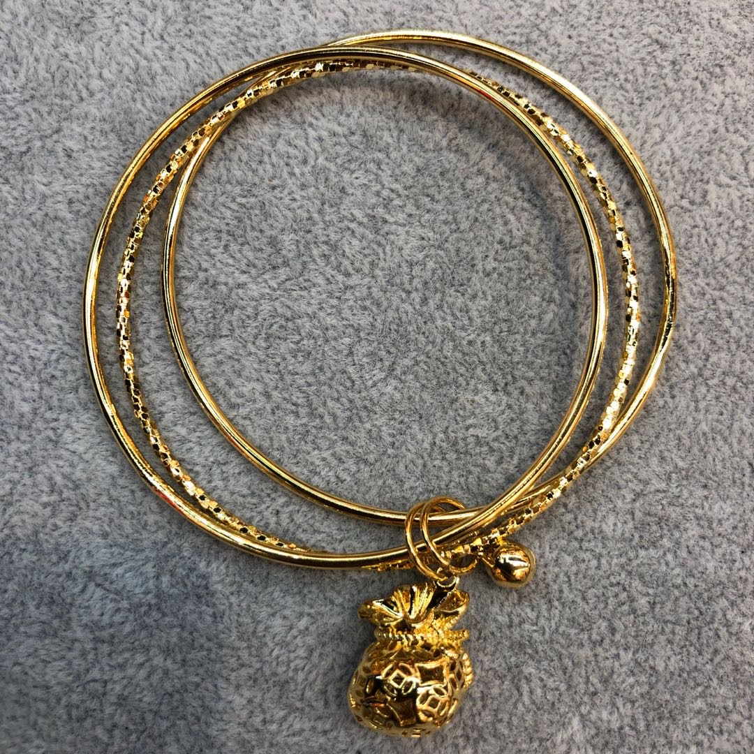 Money Bag Bell Bracelet Brass Gold Plated Three Three Women's Jewelry details Picture