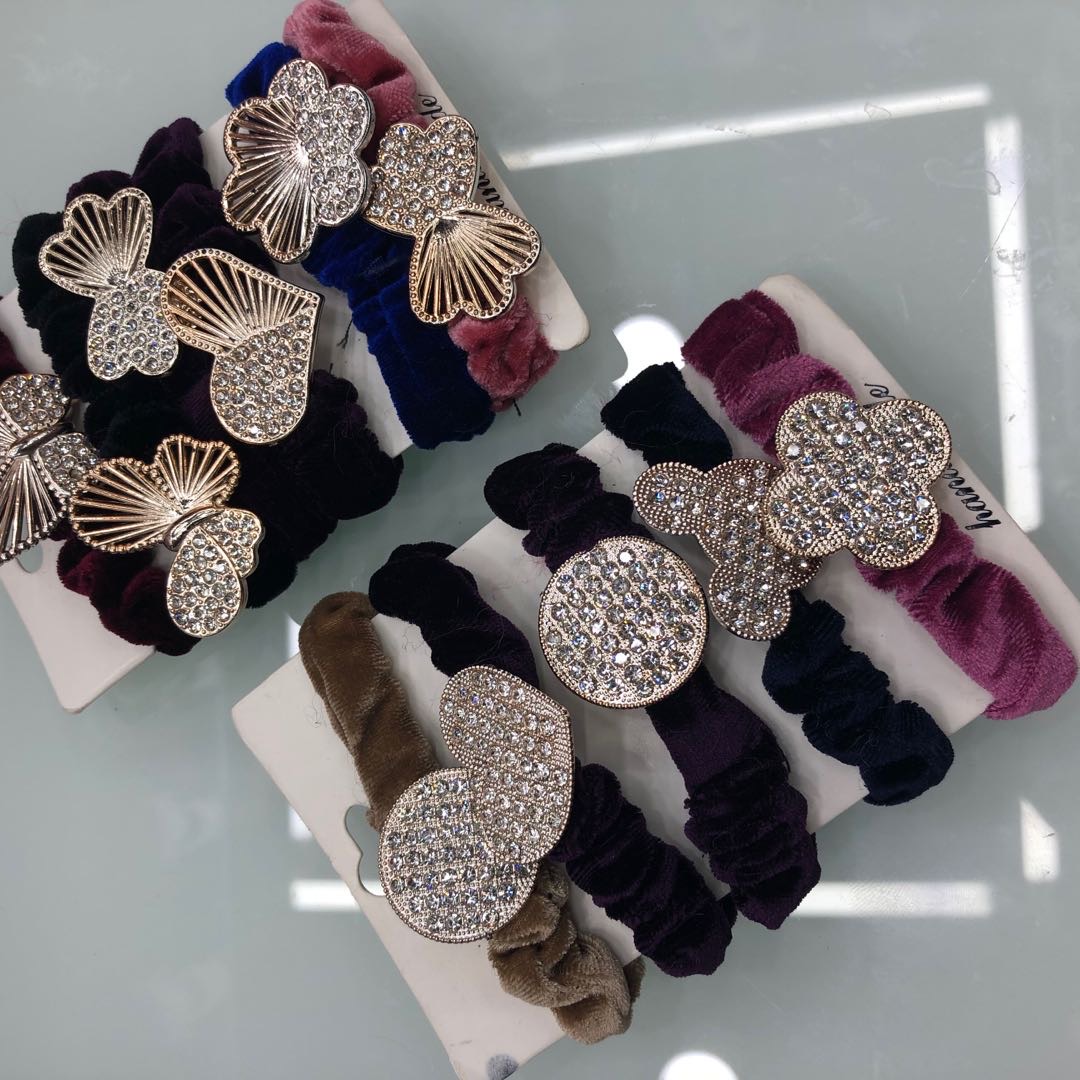 Rhinestone patterned flannelette hair ring headband head flower headband mother hair band hair string drill accessories thumbnail