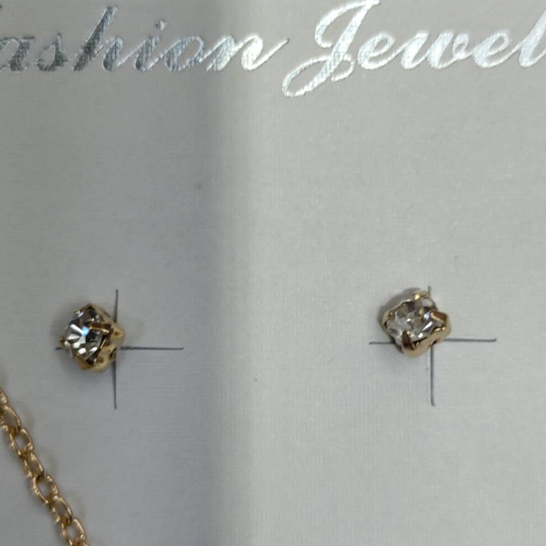 Original Toner Explosive Gold Alloy Sun Glow Rhinestone Necklace Jewel Stud Earrings Set Chain Specification drawing