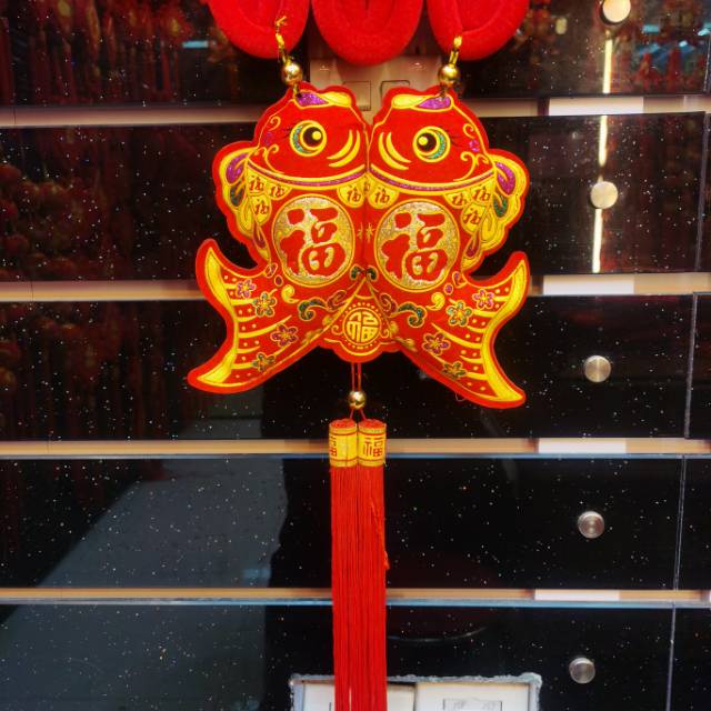 40# Fan-Shaped Three-Dimensional Red Fufu Plaited Paper-Cut Hanging Fish Fringe Specification drawing