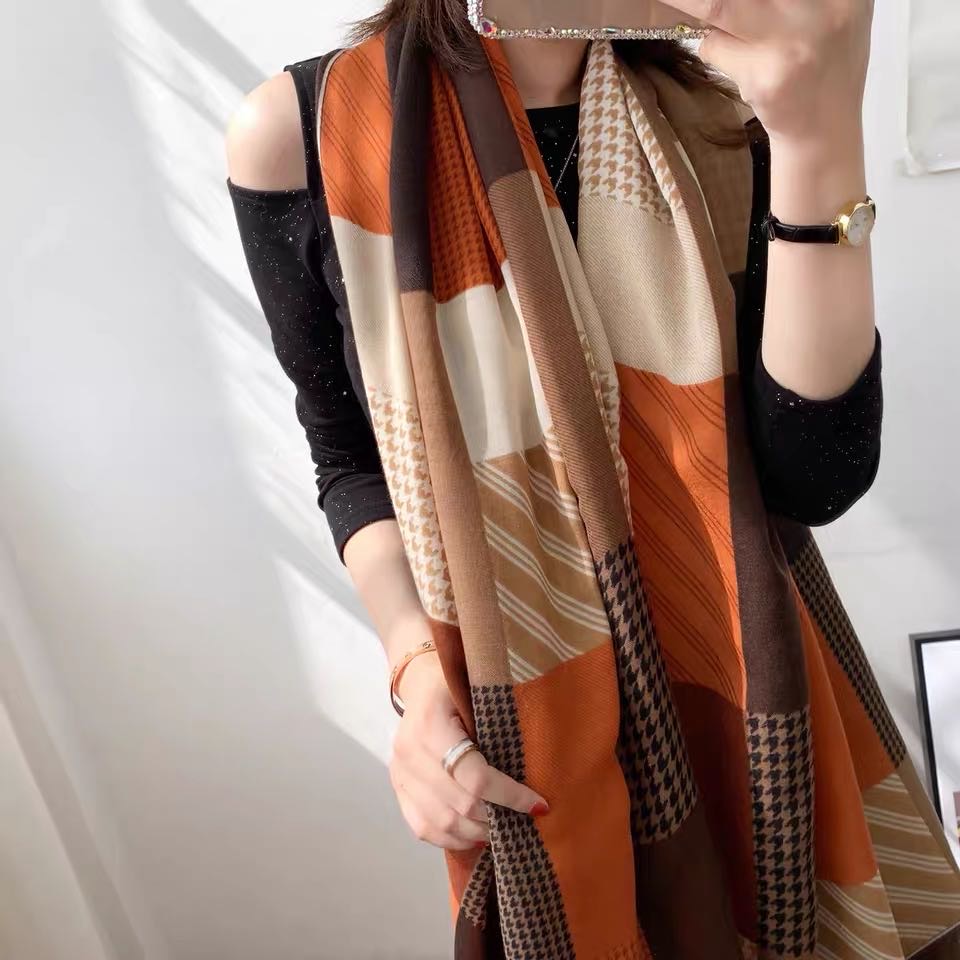 Splicing Pattern Scarf Shawl Dual Use Korean Version Fashion Casual Everything Specification drawing