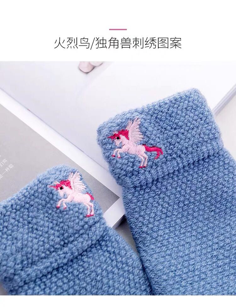 Plush gloves for winter with added fleece warmth, Korean-style cute student cold-proof knitted gloves, woolen exposed finger and half finger gloves Specification image