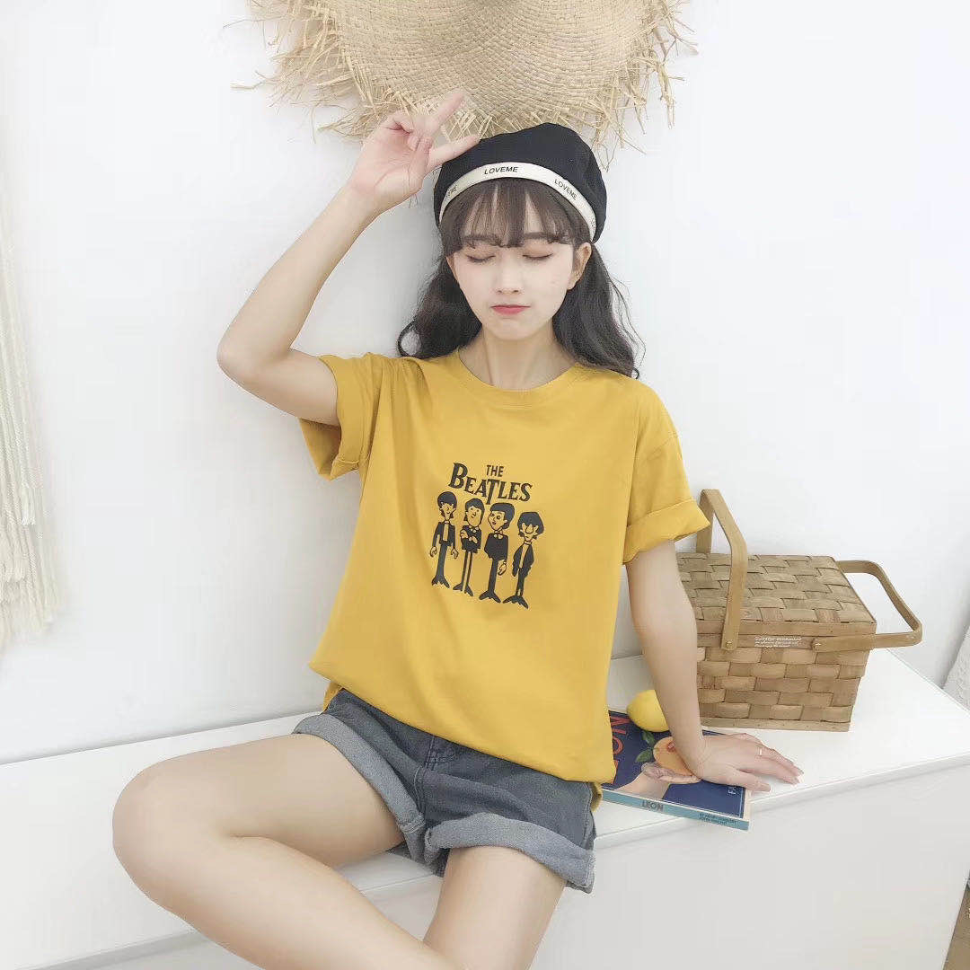 cec super hot yellow short-sleeved T-shirt female pure cotton loose Korean version student slim casual 2020 summer new trend thumbnail
