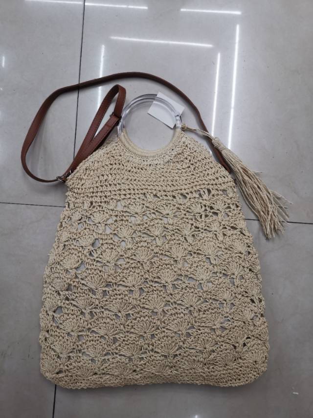 Ladies' paper beach rope woven soft casual beach bag, straw woven bag