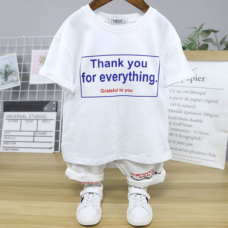 夏装新款童装韩版时尚儿童短袖男女中大童字母T恤产品图