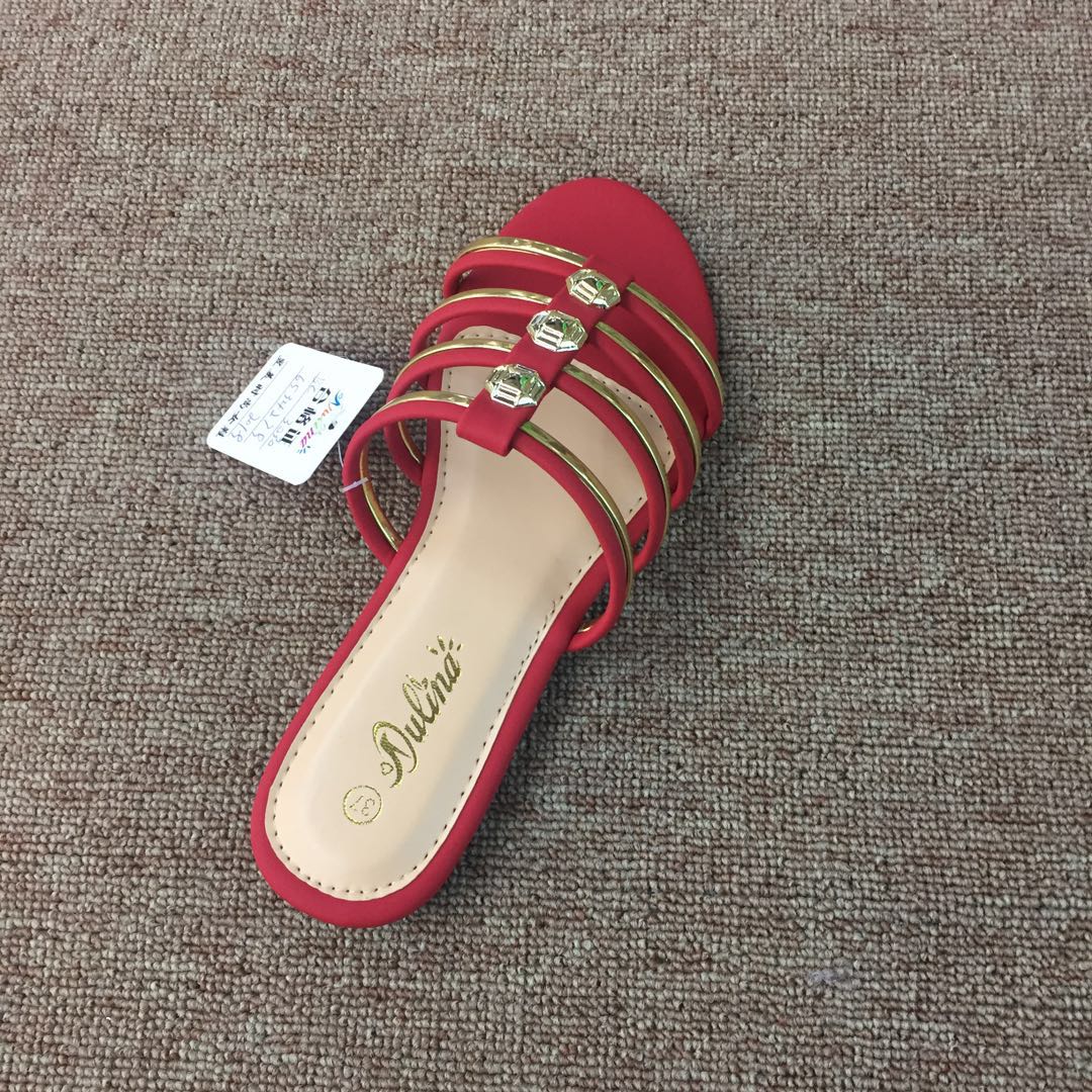 2020 Summer Classic Patent Leather Line With Diamond Open-Toe Fashion Flat Korean Women's Slippers details Picture