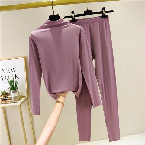 Derong Seamless Thermal Underwear Slim Solid Color Women Slim High Neck Heat Plus Velvet Long Johns Women's Suit