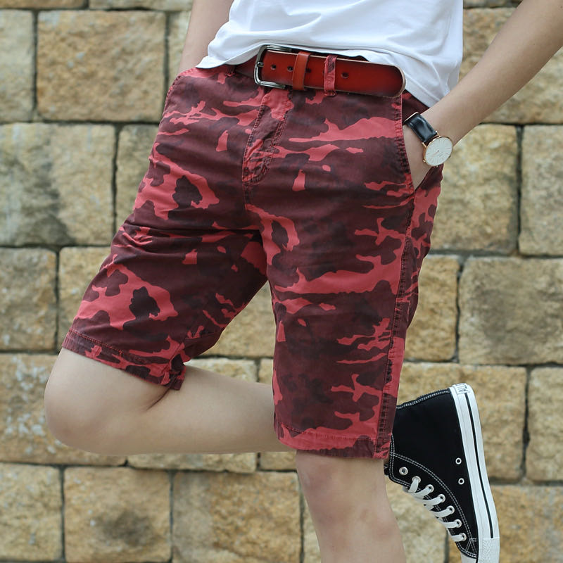 Summer Youth Cotton Washed Five Quarter Pants Men Camouflage Straight Leg Casual Shorts Beach Pants Large Size Korean Version Of The Trend