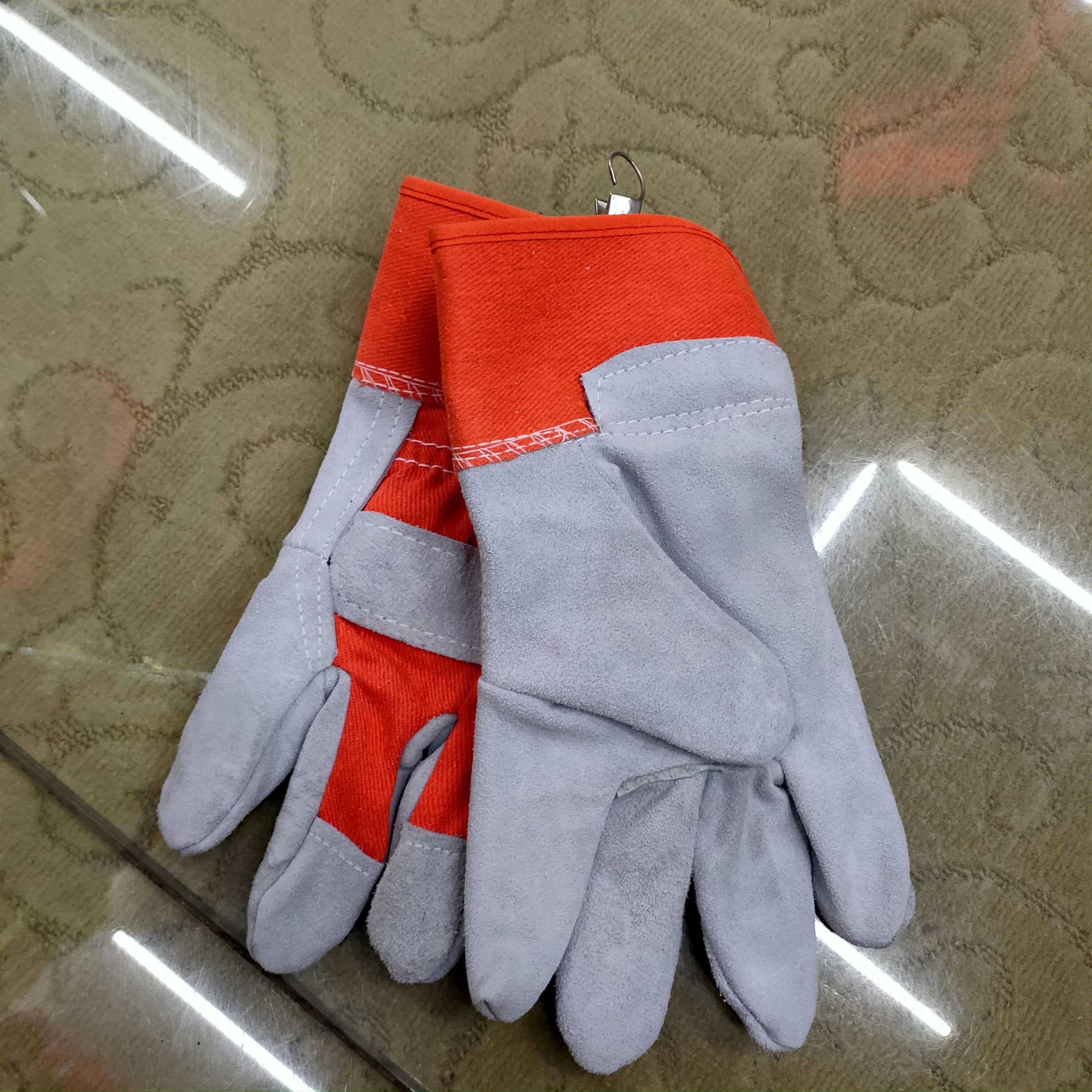 厂家直销加密加厚耐磨帆布牛皮手套双层焊工防护手套白色防护手套