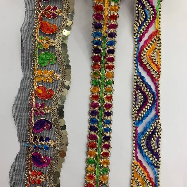 民族绣花珠片股线七彩缎染花边服装辅料家居装饰带外贸花边