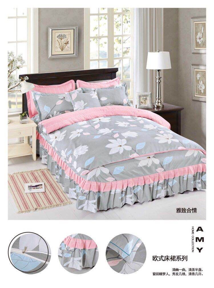 European-style bed skirt, four-piece bed set, pure cotton double bedding, thickened edge duvet cover details Picture