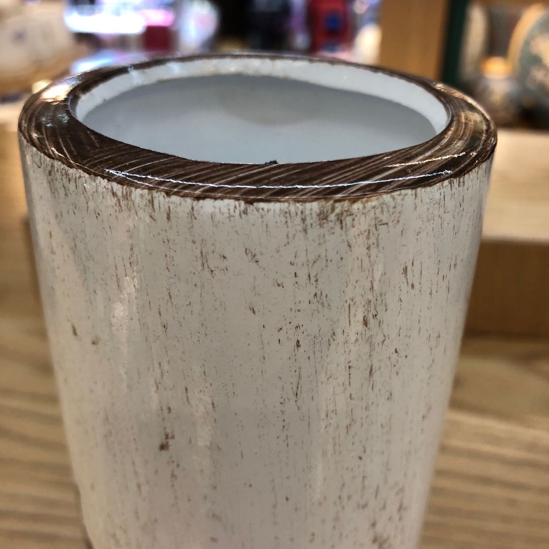 羽毛圆柱陶瓷花盆工艺品装饰摆件欧式复古花瓶细节图