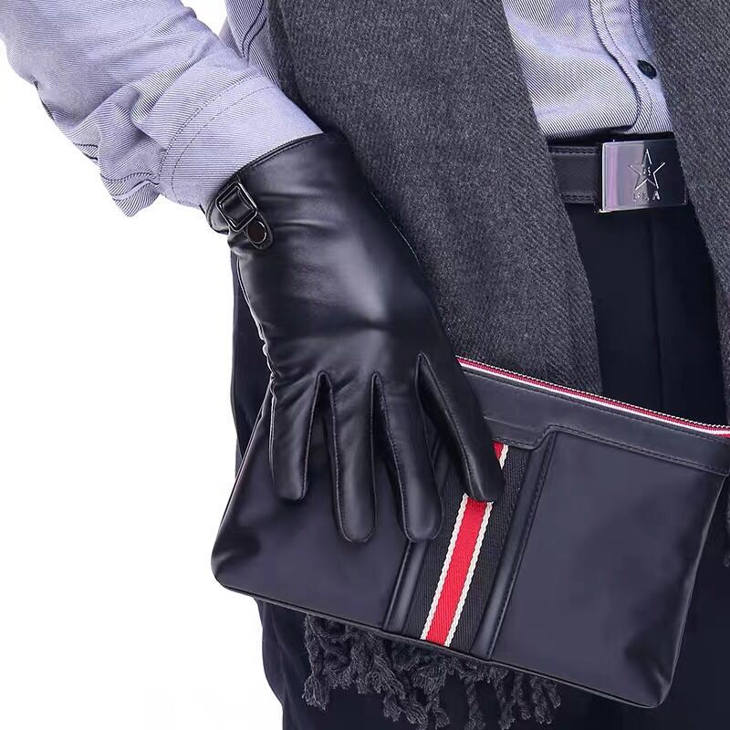 Leather gloves man winter warm plus velvet thick warm weatherproof windproof waterproof motorcycle driving repair man leather gloves