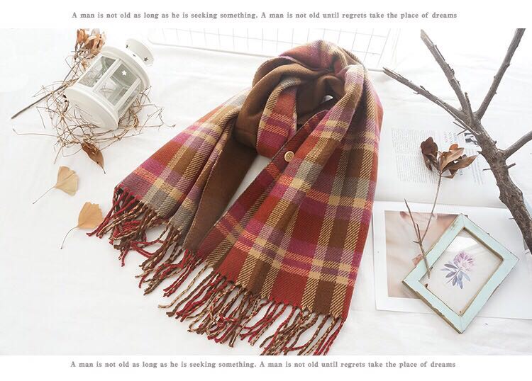 Cashmere Shawl Autumn-Winter New Plaid Double-Sided Double Use Thick Fringe Warm Women's Multi-Purpose Scarf Cloak details Picture