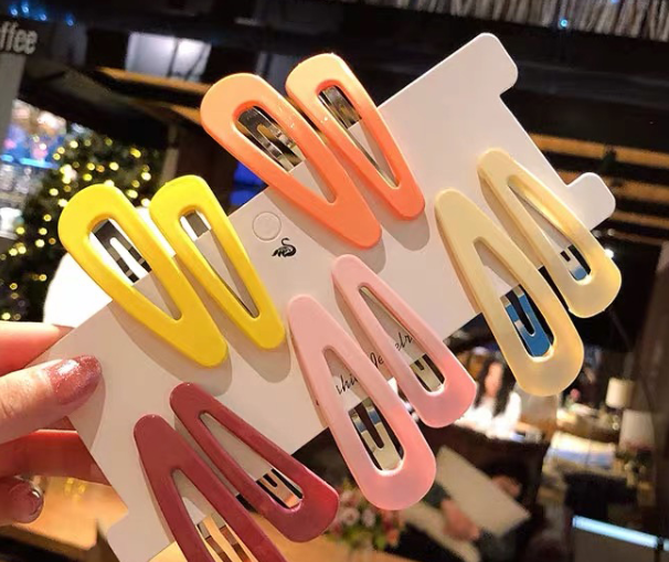 两个装糖果色水滴发夹女简约对夹可爱百搭边夹后脑勺顶夹发卡头饰