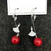 Fan-shaped shell red bead pearl earrings, fashionable earrings set with diamonds details Picture