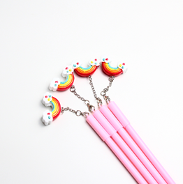 A cute neutral pen with a fresh pink rainbow pendant thumbnail