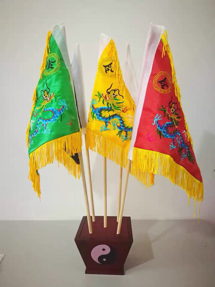 道教佛教佛道仙家三角旗帜双面刺绣五色彩五龙行方营令旗底座全套