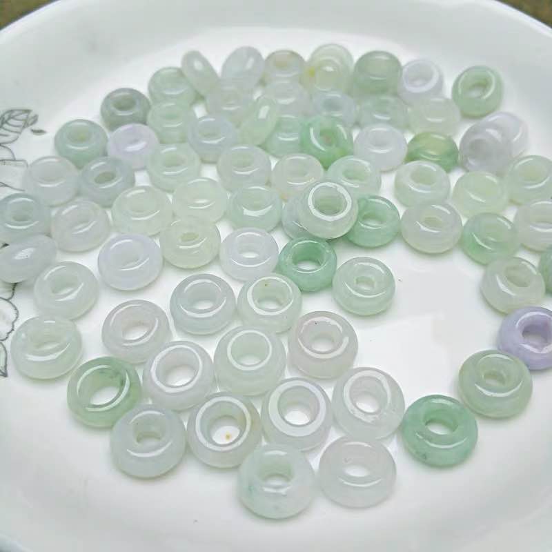 翡翠散珠三彩玉珠子大孔算盘珠玉环手串DIY车轮珠隔片