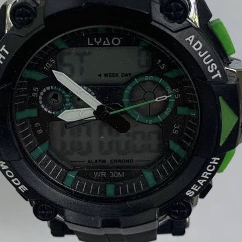 Men's electronic watch for junior high school students, boys, children, trendy teenagers, waterproof watch with green buttons details Picture