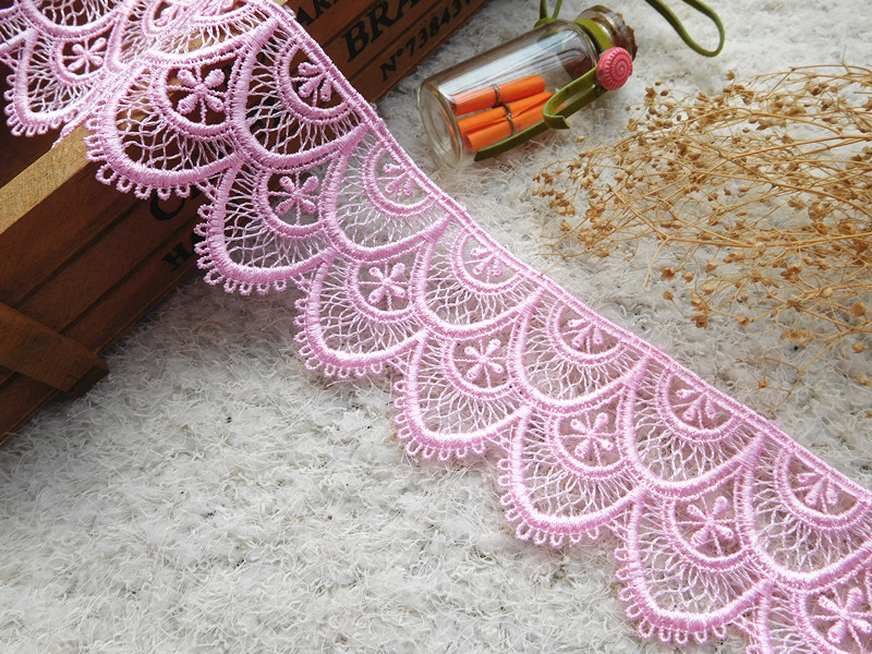 Pink exquisite water-soluble embroidered lace trim, diy handcrafted hair accessory material, girls' clothing decoration accessories details Picture