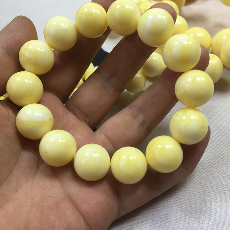 天然二代琥珀蜜蜡骨瓷白蜜白花瓷白手串手链单圈圆珠男女款浮盐水