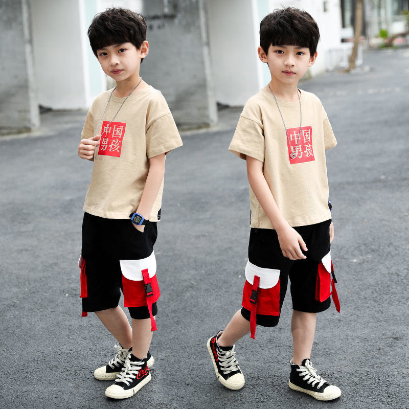 新款韩版儿童洋气男孩休闲短袖帅气两件套潮产品图