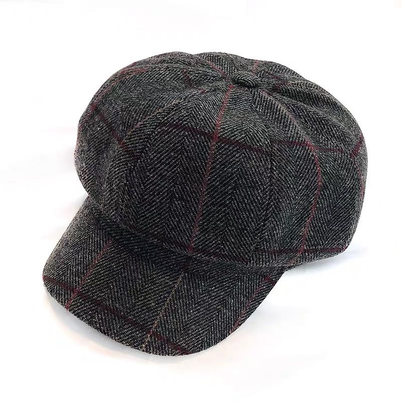 贝雷帽女英伦风休闲百搭格子八角帽韩版简约复古学生鸭舌帽子男潮细节图