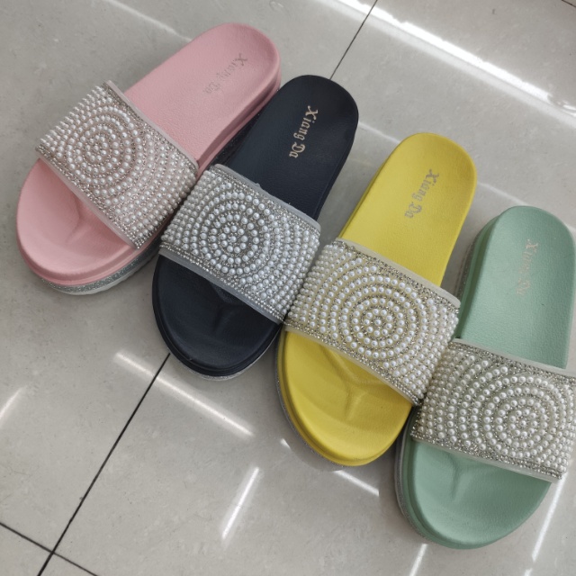 Summer ladies sandals fashion pearl rhinestone slippers non-slip