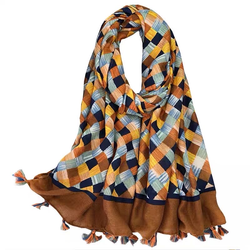 Multi-Color Chequered Pattern Printed Scarf Shawl Dual Use Lovely Students details Picture