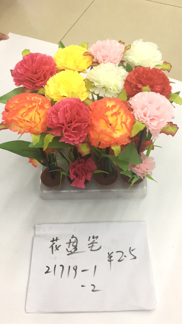 康乃馨造型仿真花盘笔多色混装书写流畅