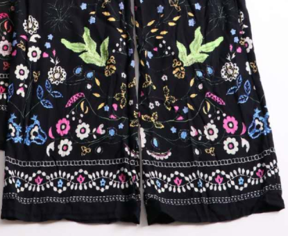 新款女装民族风印花人棉收腰显瘦高七分裤细节图