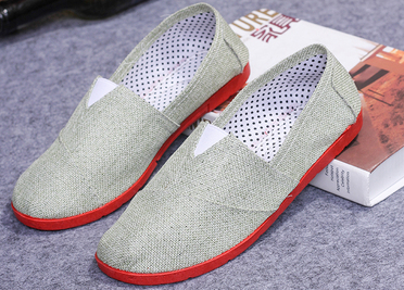 37码亚麻绿浅口百搭一脚蹬休闲鞋