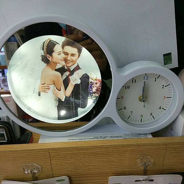 镜子相框钟表款组合画框创意客厅摆件带灯可亮开灯相片关灯镜子