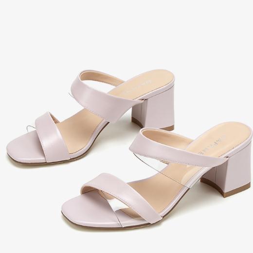 鱼嘴半拖鞋女外穿夏季新款时尚粗跟凉拖女高跟真皮大码女鞋