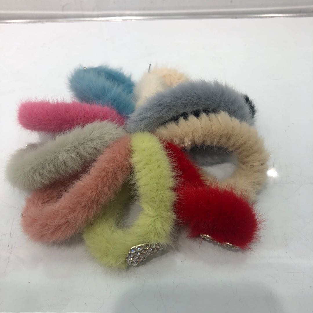 彩色可爱高级闪钻五彩毛绒皮筋发圈潮流橡皮筋头饰