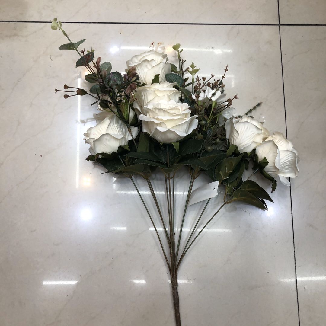 带叶仿真多头情人玫仿真花束绢布婚庆紫色绢花婚礼插花