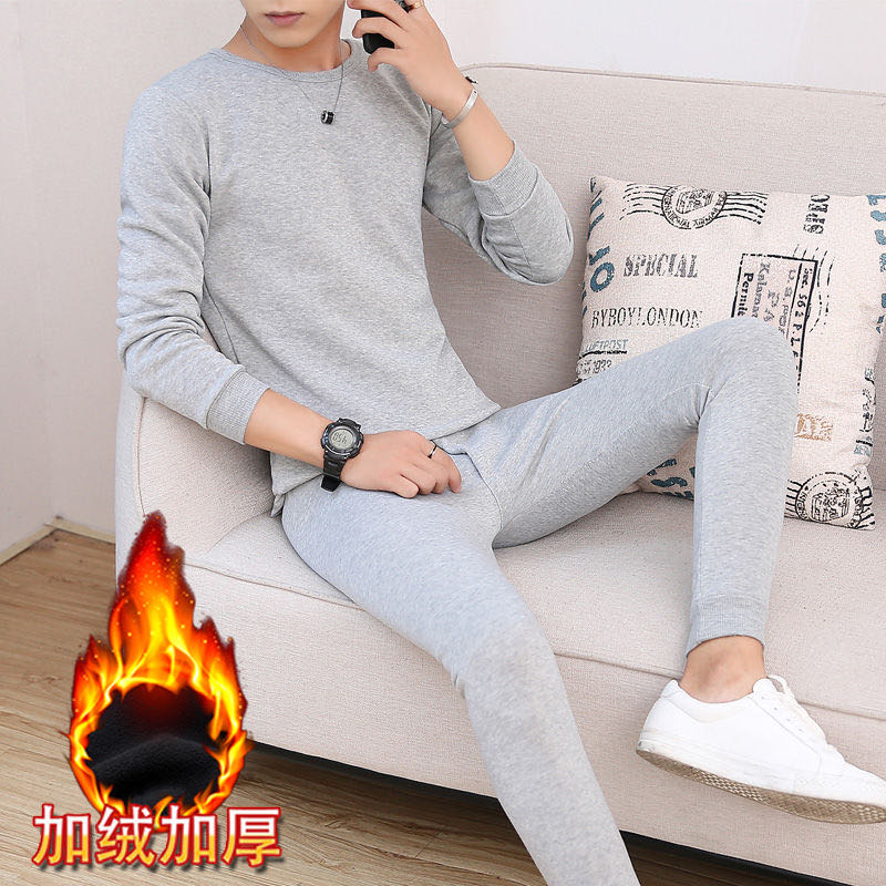 Men's Warm Underwear Men's Suit Plus Fleece Thickened Winter Youth Student V Round Neck Large Size Cold Long Johns