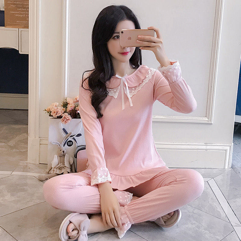 Pajama Women Cotton Spring And Autumn Long Sleeves Sweet And Lovely Korean Lace Lace Princess Style Autumn Home Dress Specification drawing