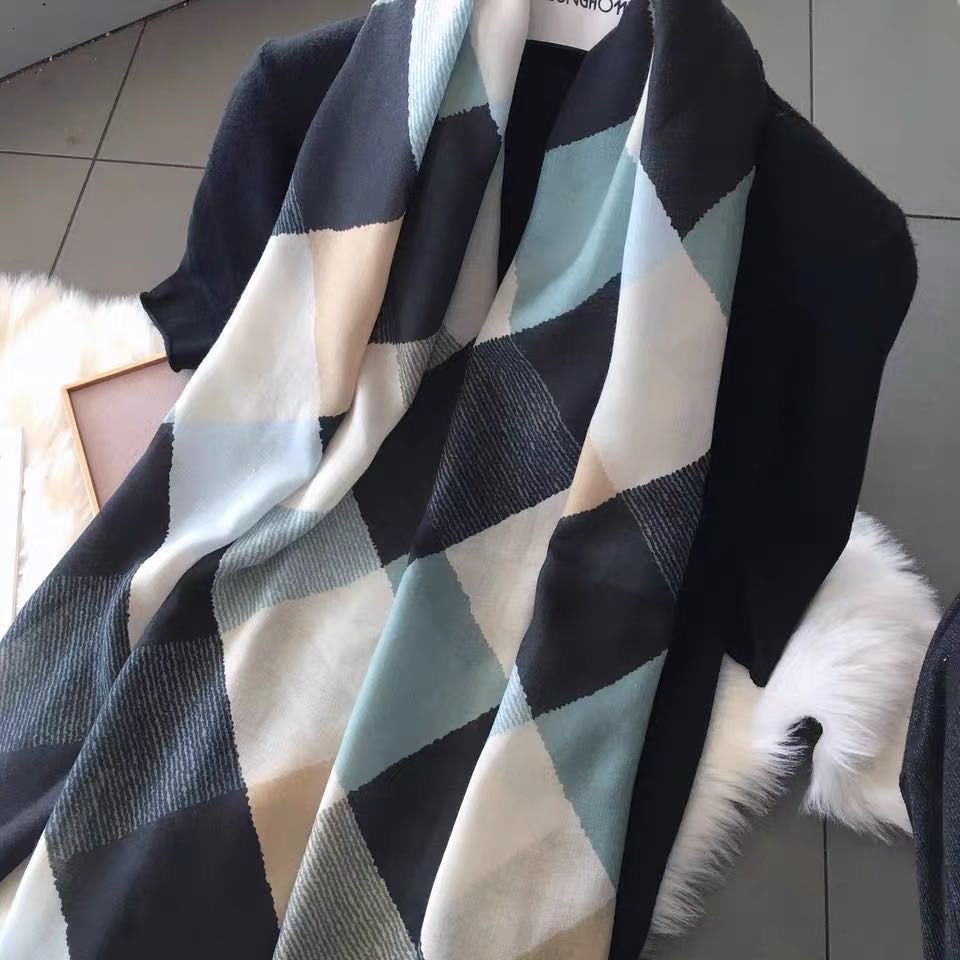 Close-up of geometric pattern texture on scarf
