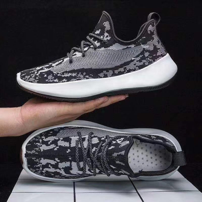 外贸批发男士透气时尚迷彩花飞织运动鞋一脚蹬