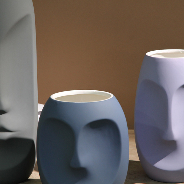 High-quality creative Morandi matte frosted simple face ceramic vase details Picture