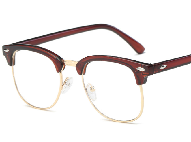 Flat light glasses frame, semi-frame, retro rice nail myopia glasses, anti-blue light and anti-ultraviolet glasses frame details Picture