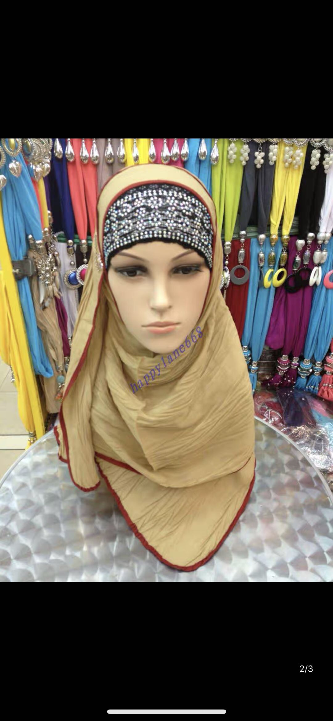 女士时尚百搭潮流穆斯林压钻头巾长巾盖头