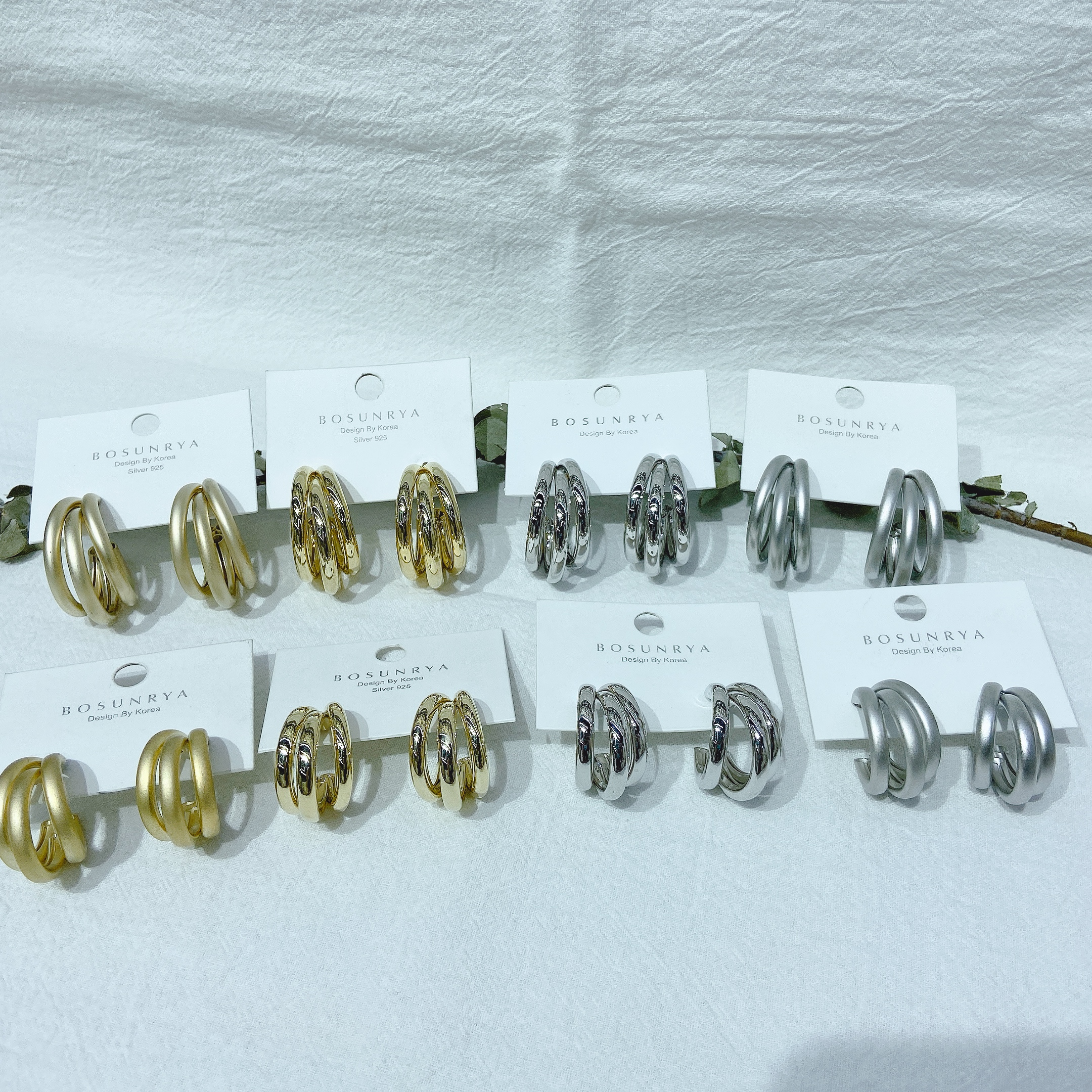 Korean elegant Internet celebrity three-tube 925 silver needle earrings, circular ring style, round earrings, fashionable and individual, round earrings, trendy for women