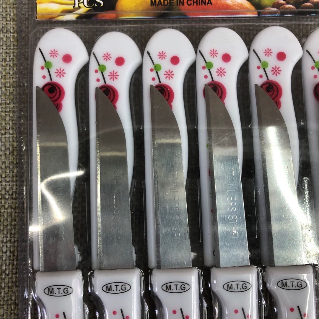 Rose Plastic Handle Fruit Knife Kitchen Knife Stainless Steel Fruit Knife details Picture